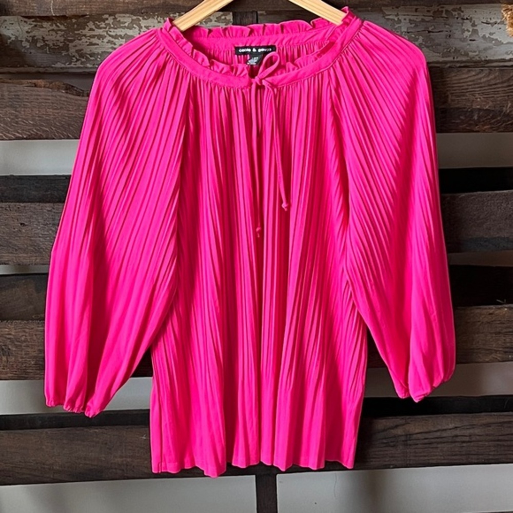 🟠CABLE AND GAUGE No-Wrinkle Pleated Blouse in Pink LG